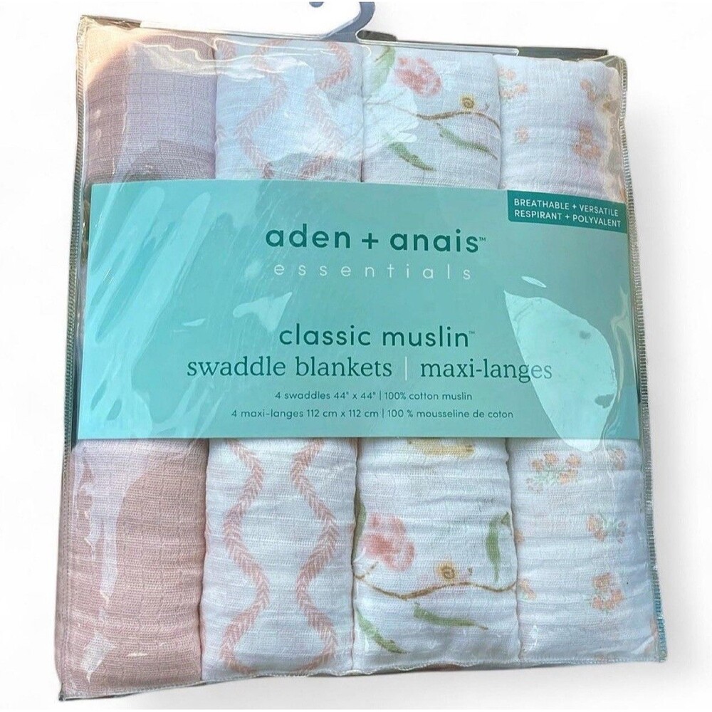 Aden Anais Essentials Cotton Classic Muslin Baby Swaddle Blankets Floral 4 Pack
